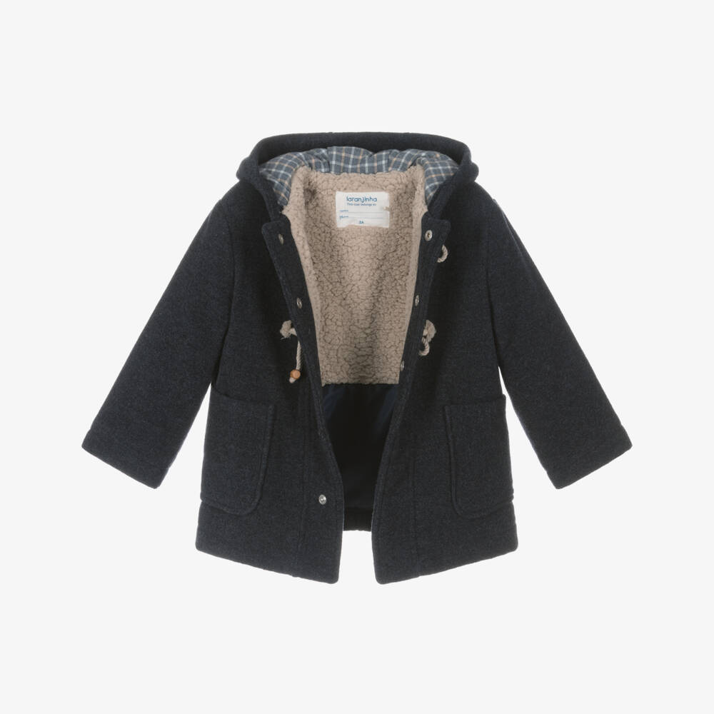 Laranjinha-Boys Navy Blue Felted Wool Duffle Coat | Childrensalon Outlet