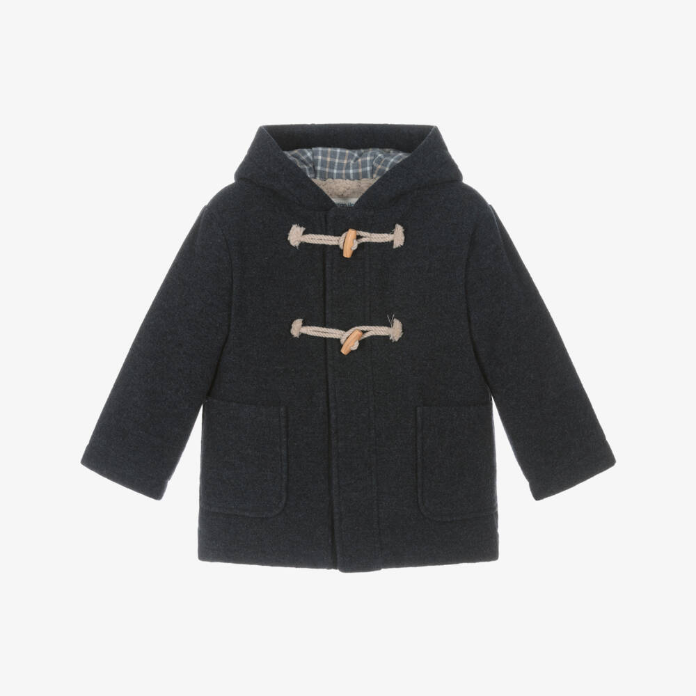 Laranjinha-Boys Navy Blue Felted Wool Duffle Coat | Childrensalon Outlet