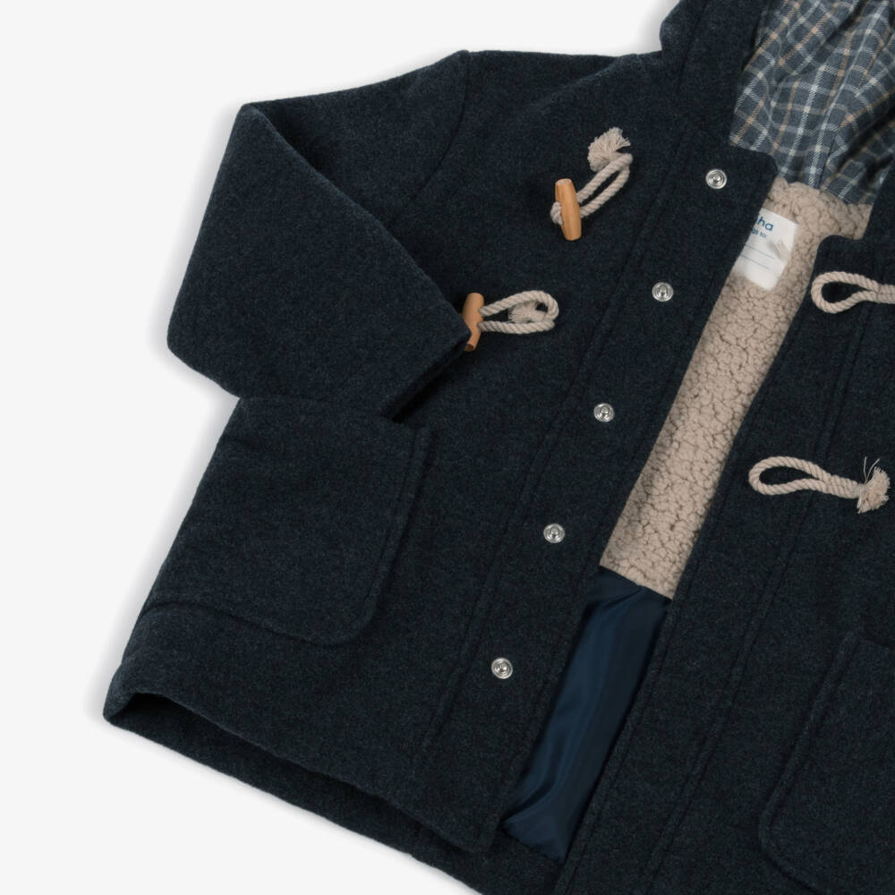 Laranjinha-Boys Navy Blue Felted Wool Duffle Coat | Childrensalon Outlet