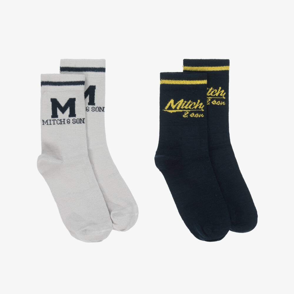 Mitch & Son-Boys Navy Blue & Grey Cotton Socks (2 Pack) | Childrensalon Outlet