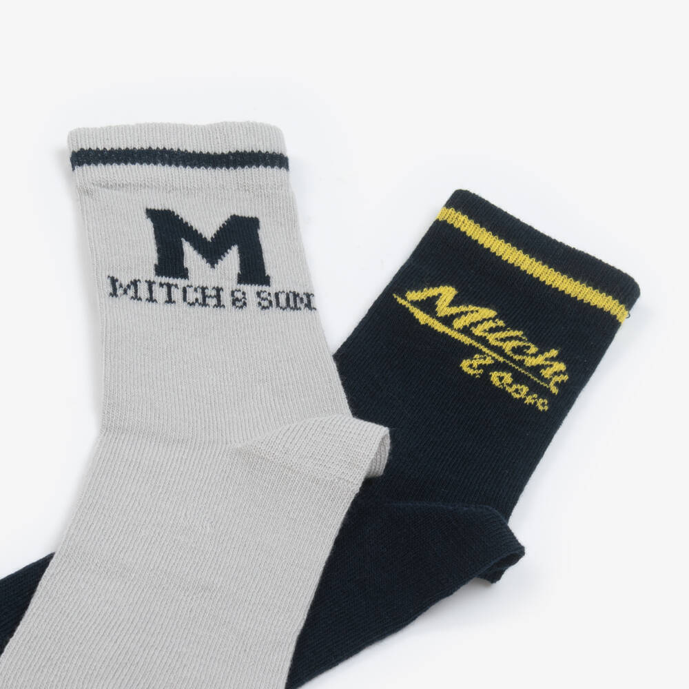 Mitch & Son-Boys Navy Blue & Grey Cotton Socks (2 Pack) | Childrensalon Outlet