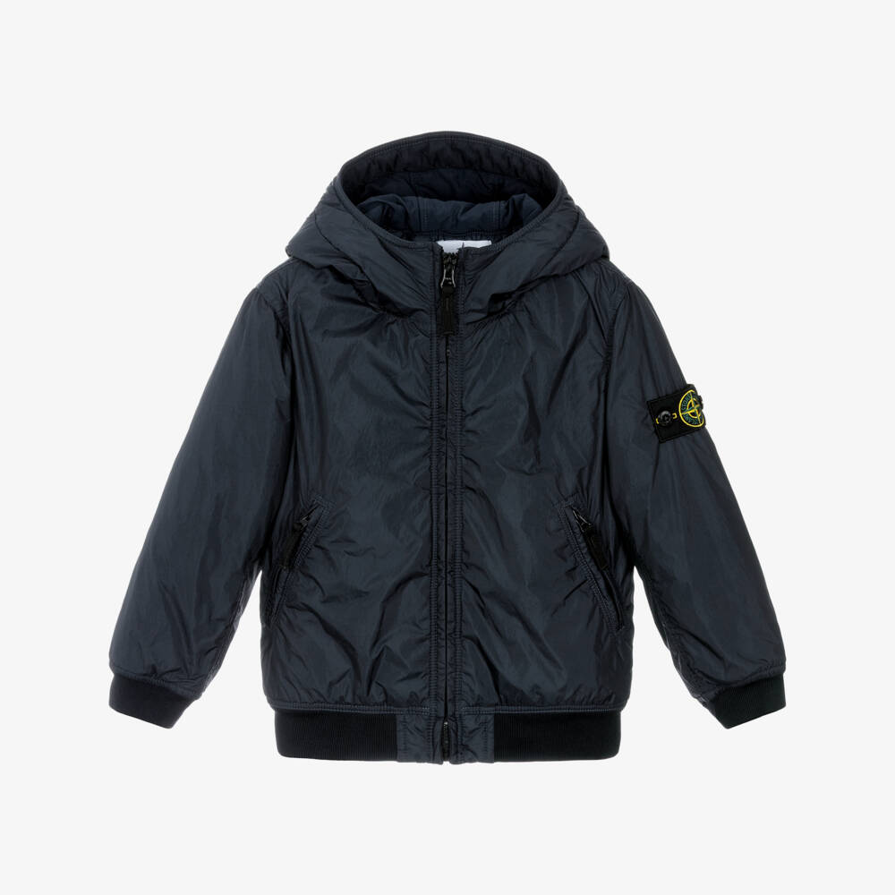Stone Island Junior-Boys Navy Blue Hooded Jacket with Logo Badge | Childrensalon Outlet