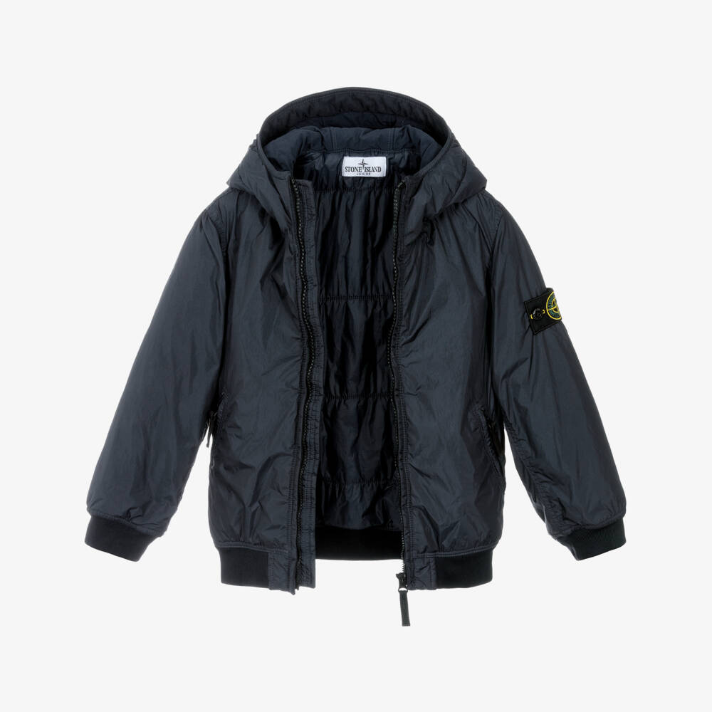 Stone Island Junior-Boys Navy Blue Hooded Jacket with Logo Badge | Childrensalon Outlet