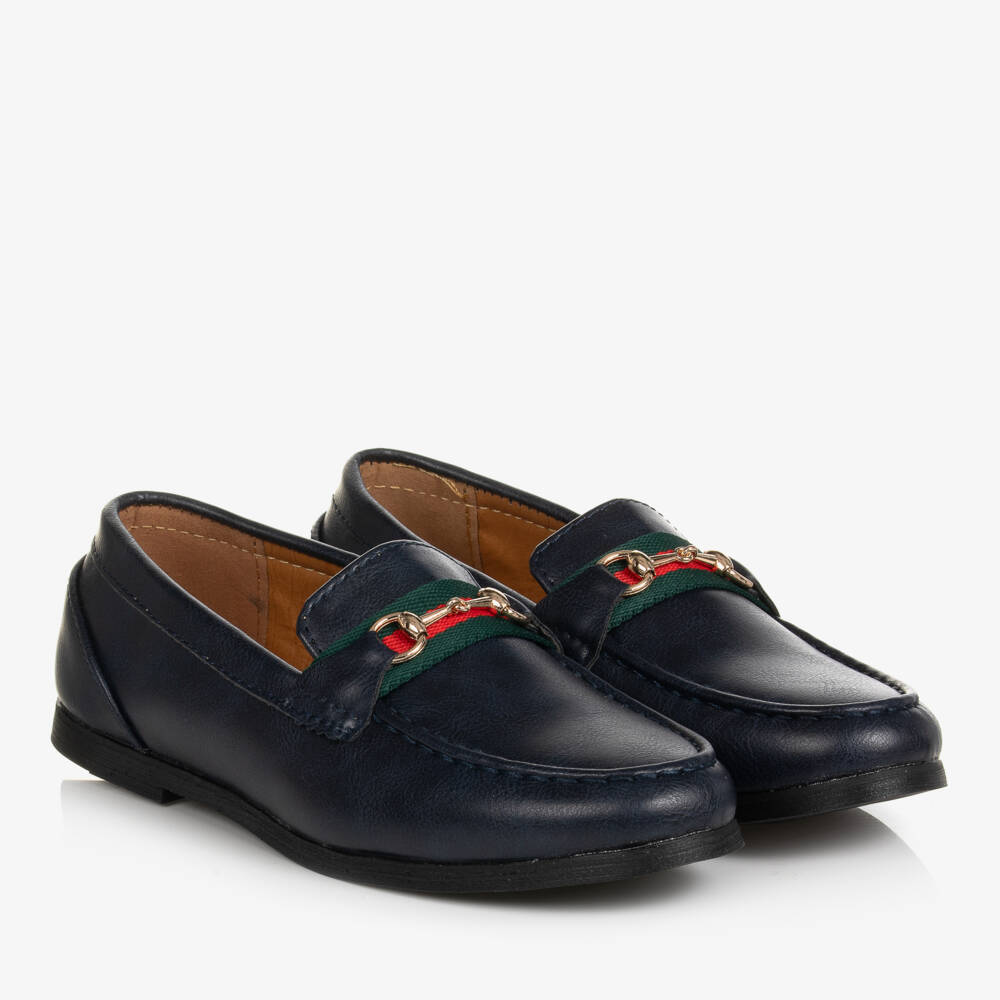 Romano-Boys Navy Blue Horsebit Loafers | Childrensalon Outlet