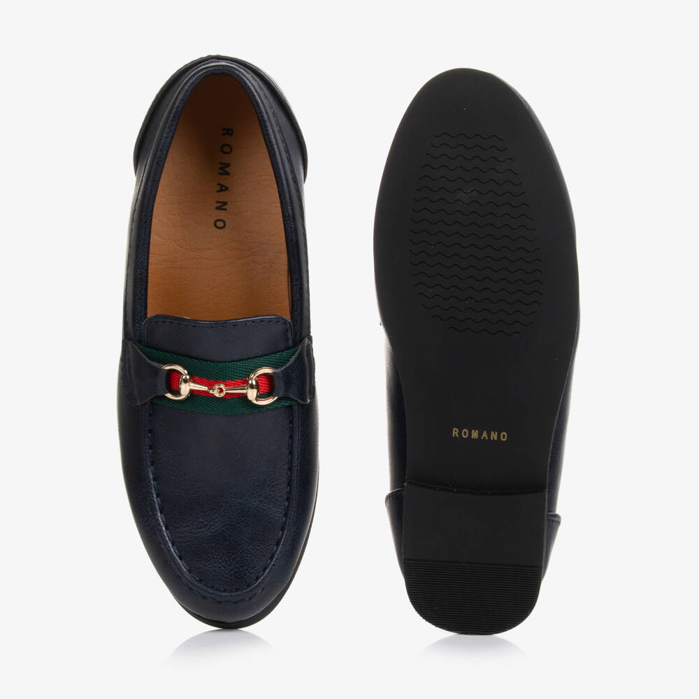 Romano-Boys Navy Blue Horsebit Loafers | Childrensalon Outlet