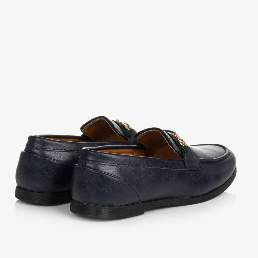 Romano-Boys Navy Blue Horsebit Loafers | Childrensalon Outlet