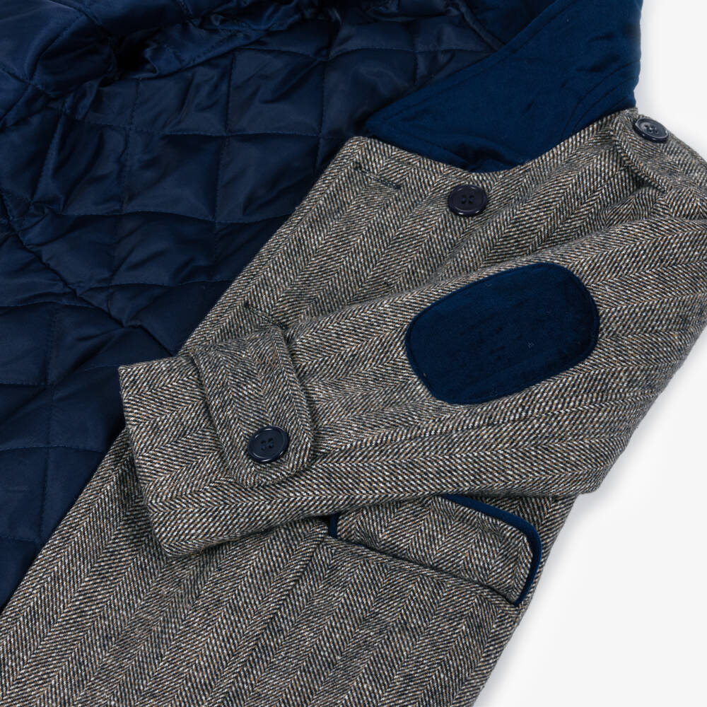 Beau KiD-Boys Navy Blue Houndstooth Coat & Hat Set | Childrensalon Outlet