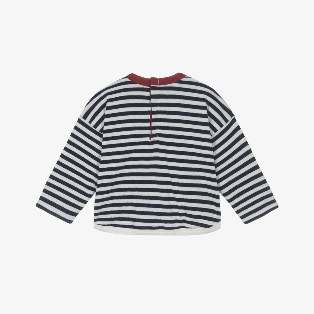Petit Bateau-Boys Navy Blue & Ivory Cotton Jersey Top with Breton Stripes | Childrensalon Outlet
