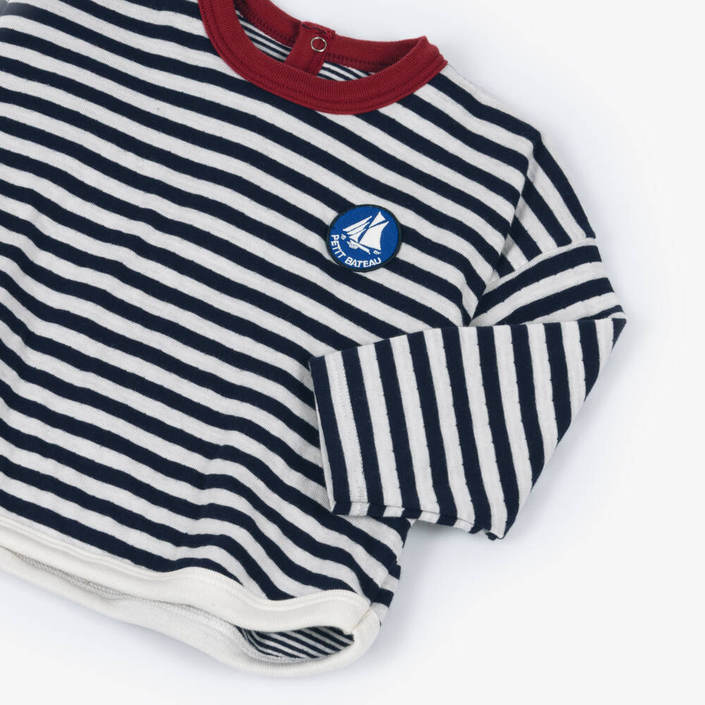 Petit Bateau-Boys Navy Blue & Ivory Cotton Jersey Top with Breton Stripes | Childrensalon Outlet