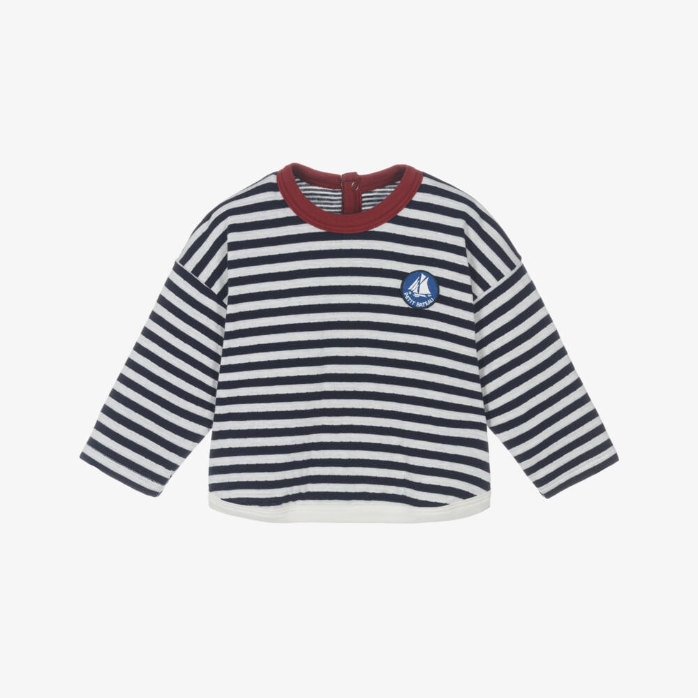 Petit Bateau-Boys Navy Blue & Ivory Cotton Jersey Top with Breton Stripes | Childrensalon Outlet