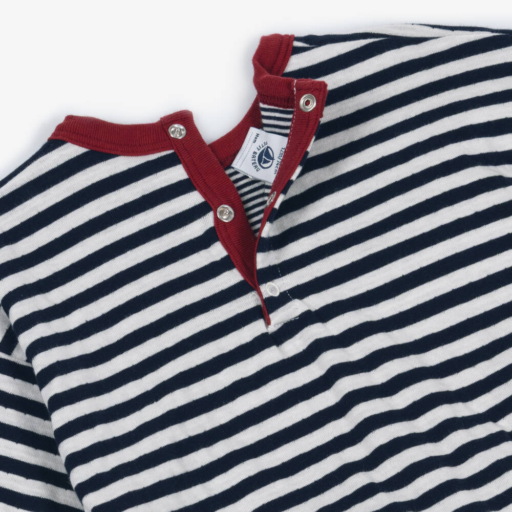 Petit Bateau-Boys Navy Blue & Ivory Cotton Jersey Top with Breton Stripes | Childrensalon Outlet