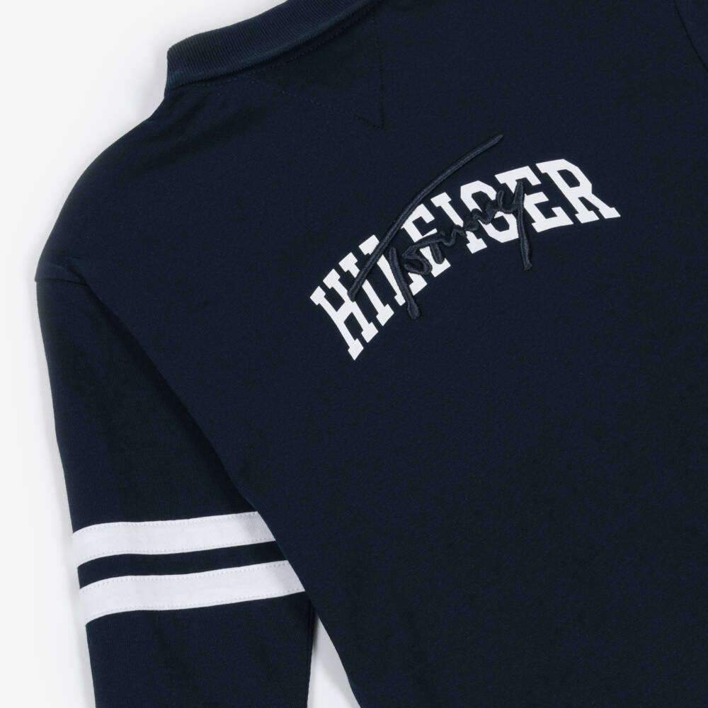 Tommy Hilfiger-Boys Navy Blue Jersey Polo Shirt with Stripes | Childrensalon Outlet