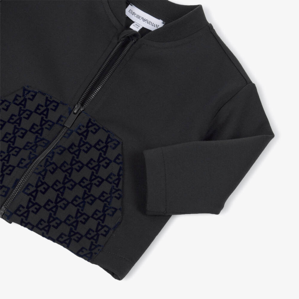 Emporio Armani-Boys Navy Blue Jersey Tracksuit with Flocked EA Logo Pockets | Childrensalon Outlet