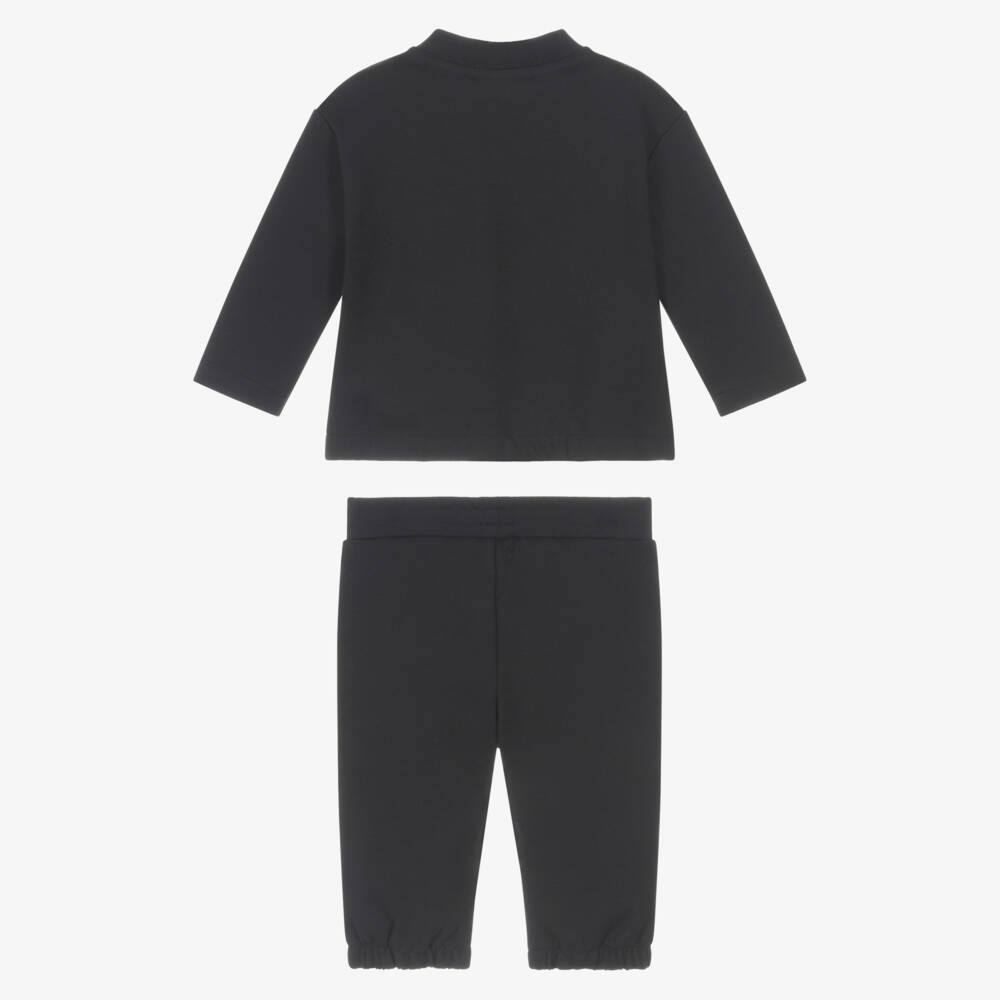 Emporio Armani-Boys Navy Blue Jersey Tracksuit with Flocked EA Logo Pockets | Childrensalon Outlet