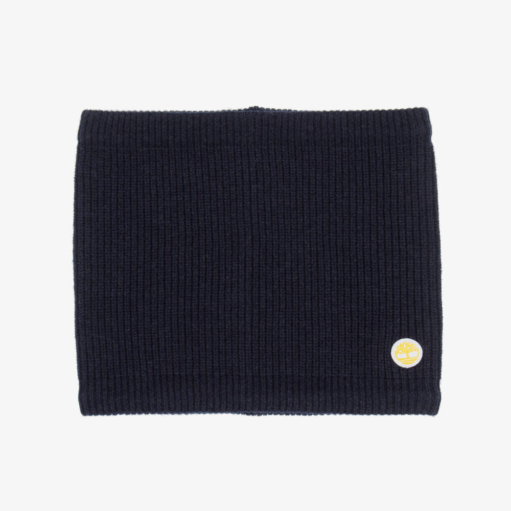 Timberland-Boys Navy Blue Knitted Hat & Snood Set with Logo Patches | Childrensalon Outlet