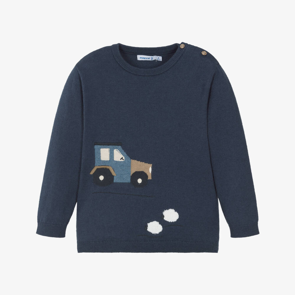 Mayoral-Boys Navy Blue Knitted Tractor Sweater | Childrensalon Outlet