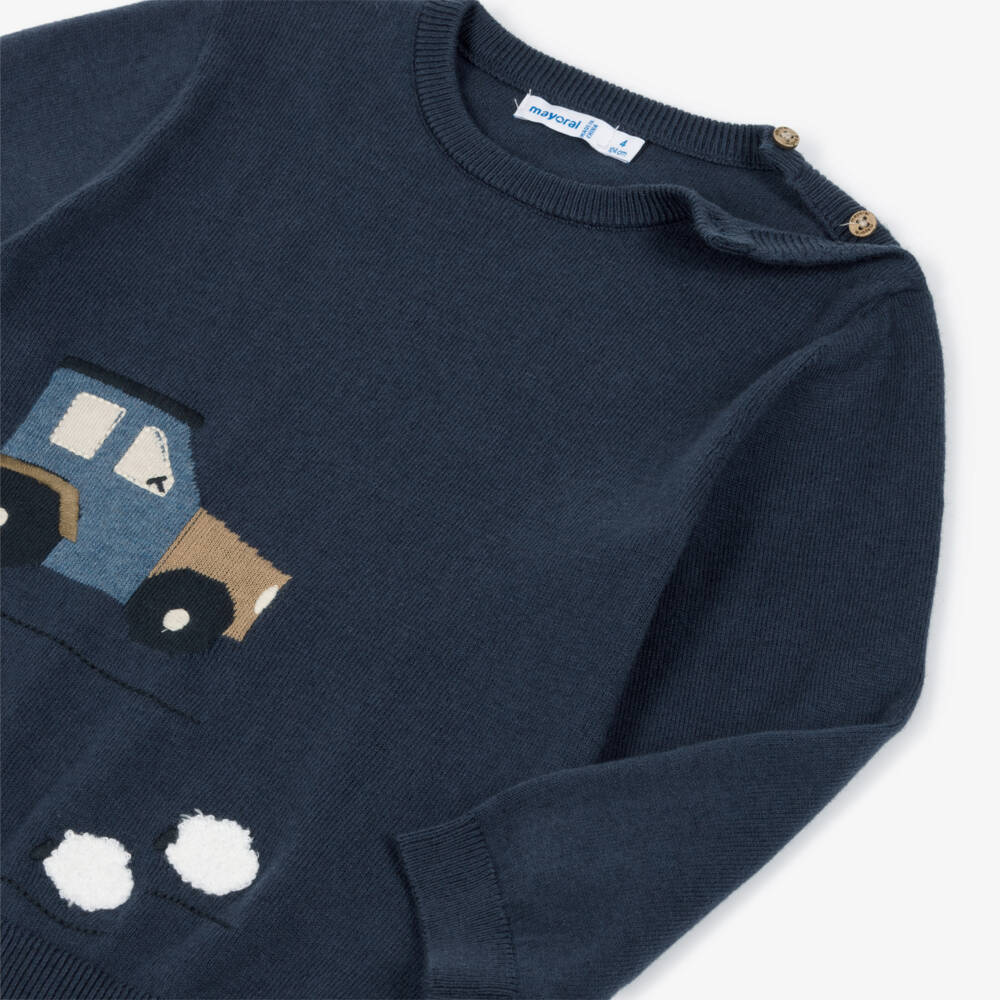 Mayoral-Boys Navy Blue Knitted Tractor Sweater | Childrensalon Outlet