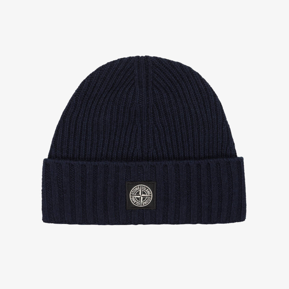 Stone Island Junior-Boys Navy Blue Knitted Wool Beanie Hat | Childrensalon Outlet