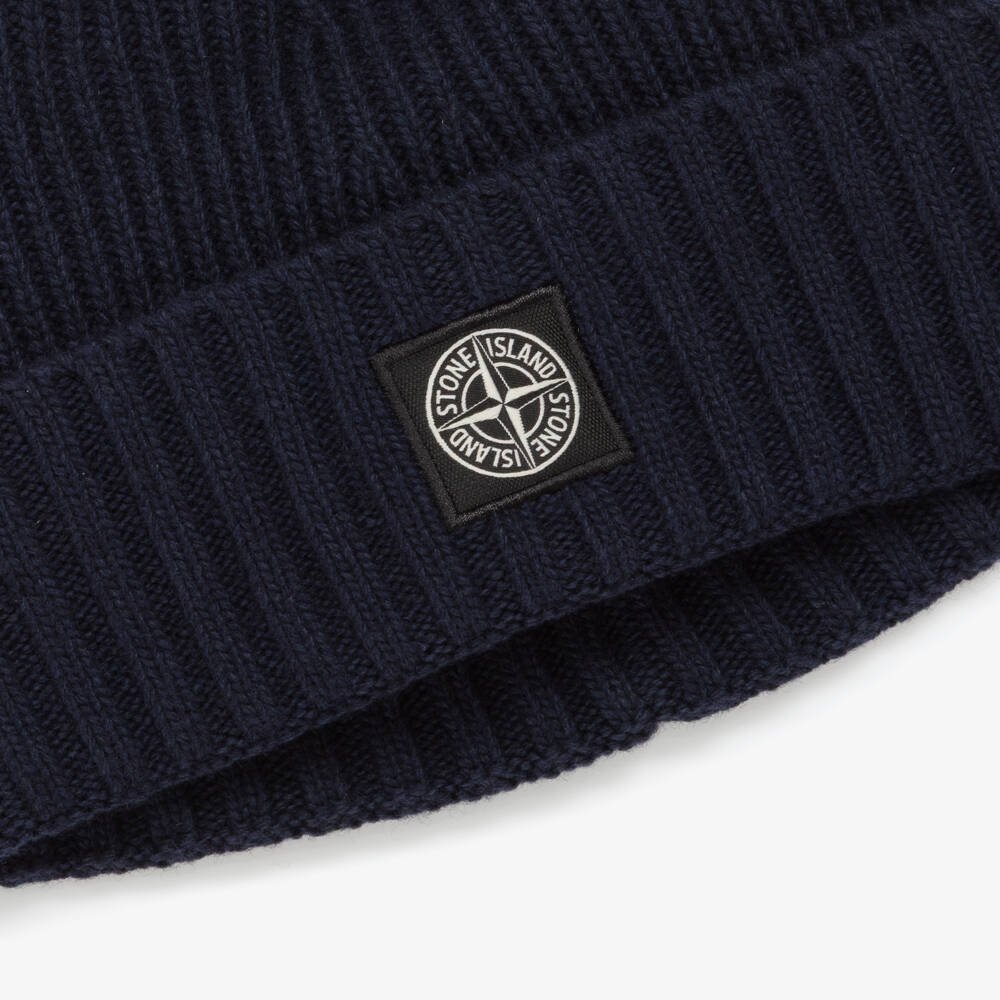 Stone Island Junior-Boys Navy Blue Knitted Wool Beanie Hat | Childrensalon Outlet