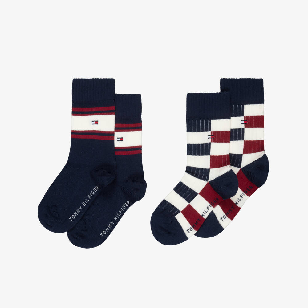 Tommy Hilfiger-Boys Navy Blue & Maroon Red Knitted Socks (2 Pack) | Childrensalon Outlet