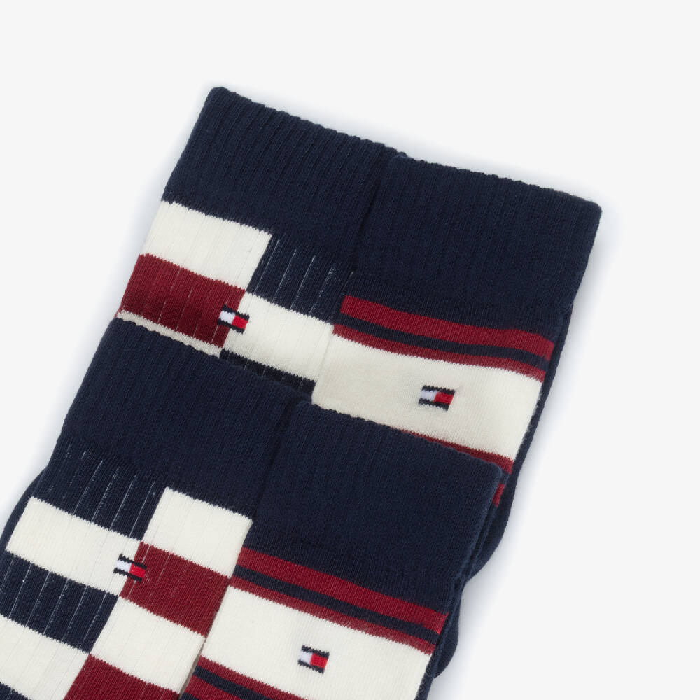 Tommy Hilfiger-Boys Navy Blue & Maroon Red Knitted Socks (2 Pack) | Childrensalon Outlet