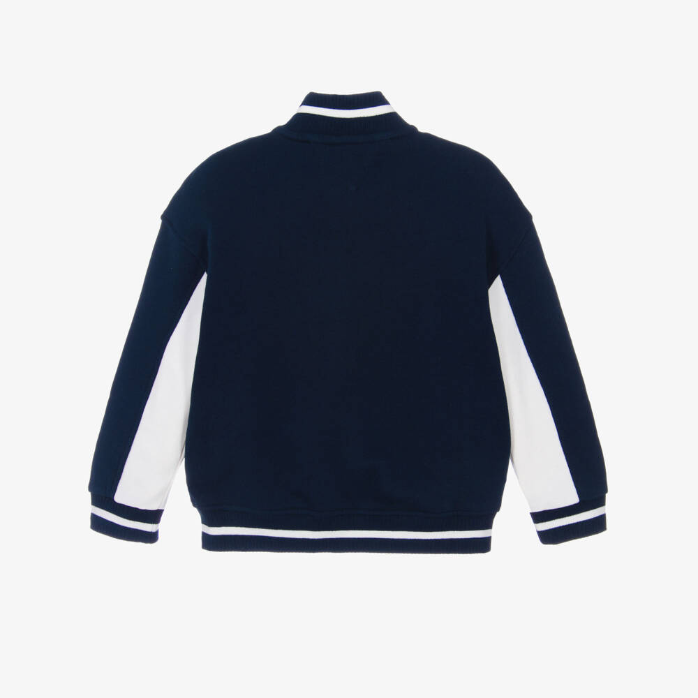 Tommy Hilfiger-Boys Navy Blue Mixed Logo Cotton Jersey Bomber Jacket | Childrensalon Outlet