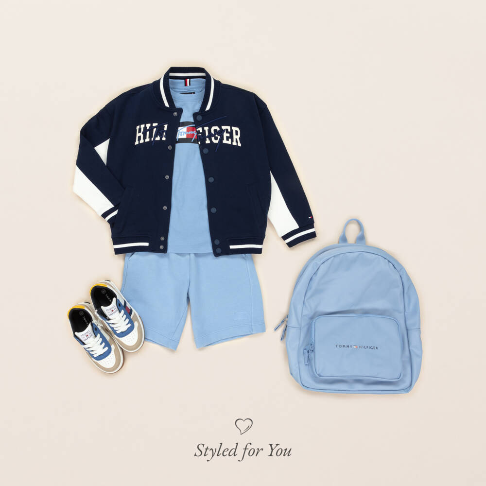 Tommy Hilfiger-Boys Navy Blue Mixed Logo Cotton Jersey Bomber Jacket | Childrensalon Outlet