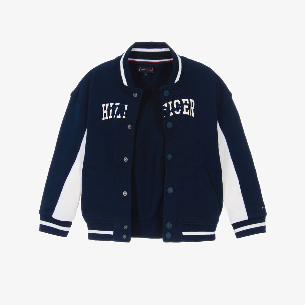Tommy Hilfiger-Boys Navy Blue Mixed Logo Cotton Jersey Bomber Jacket | Childrensalon Outlet