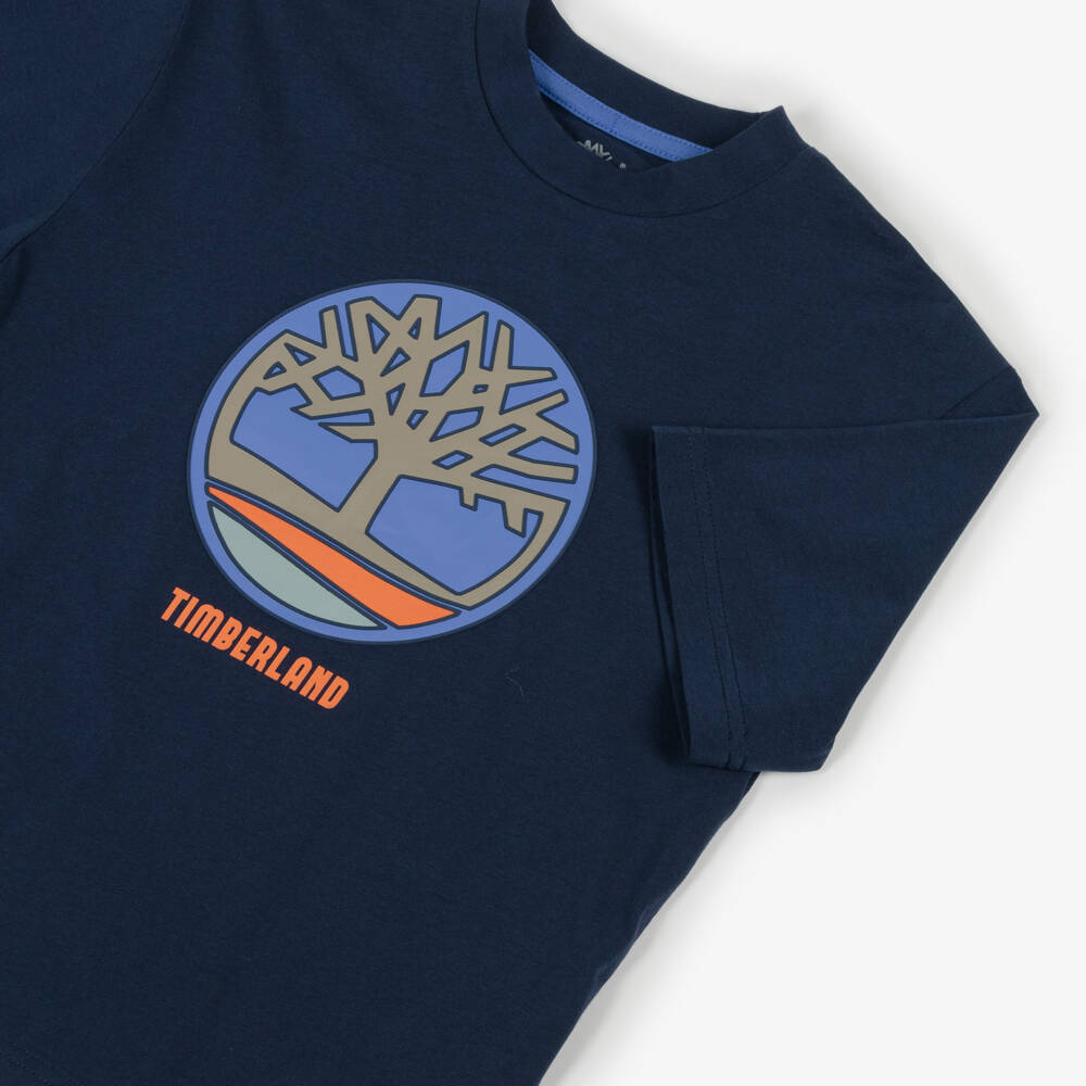 Timberland-Boys Navy Blue Organic Cotton Tree Logo T-Shirt | Childrensalon Outlet