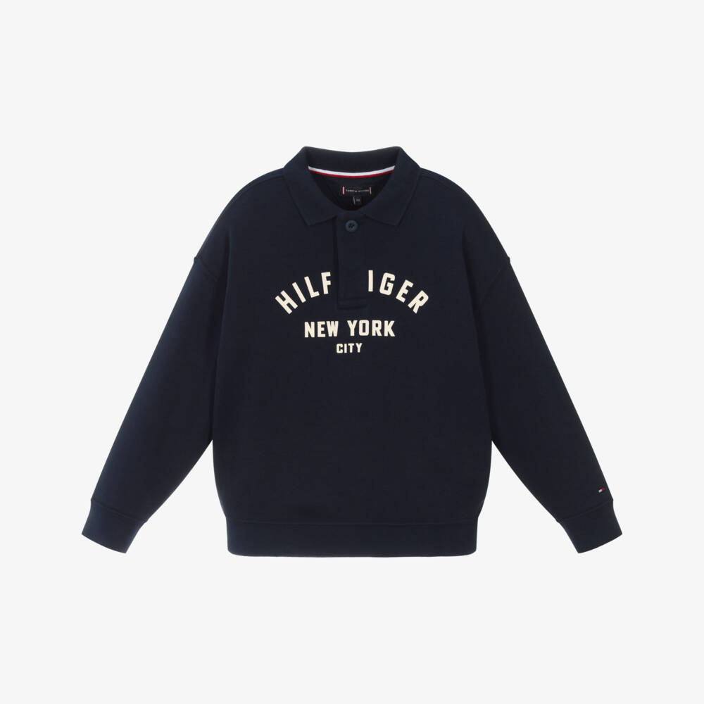 Tommy Hilfiger-Boys Navy Blue Polo Sweatshirt with Varsity Logo | Childrensalon Outlet