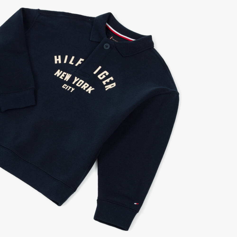 Tommy Hilfiger-Boys Navy Blue Polo Sweatshirt with Varsity Logo | Childrensalon Outlet