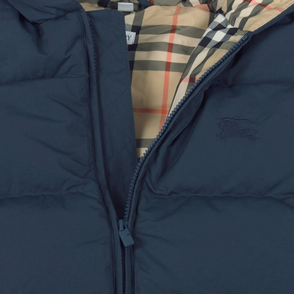 Burberry-Boys Navy Blue Puffer Coat with EKD Embroidery | Childrensalon Outlet