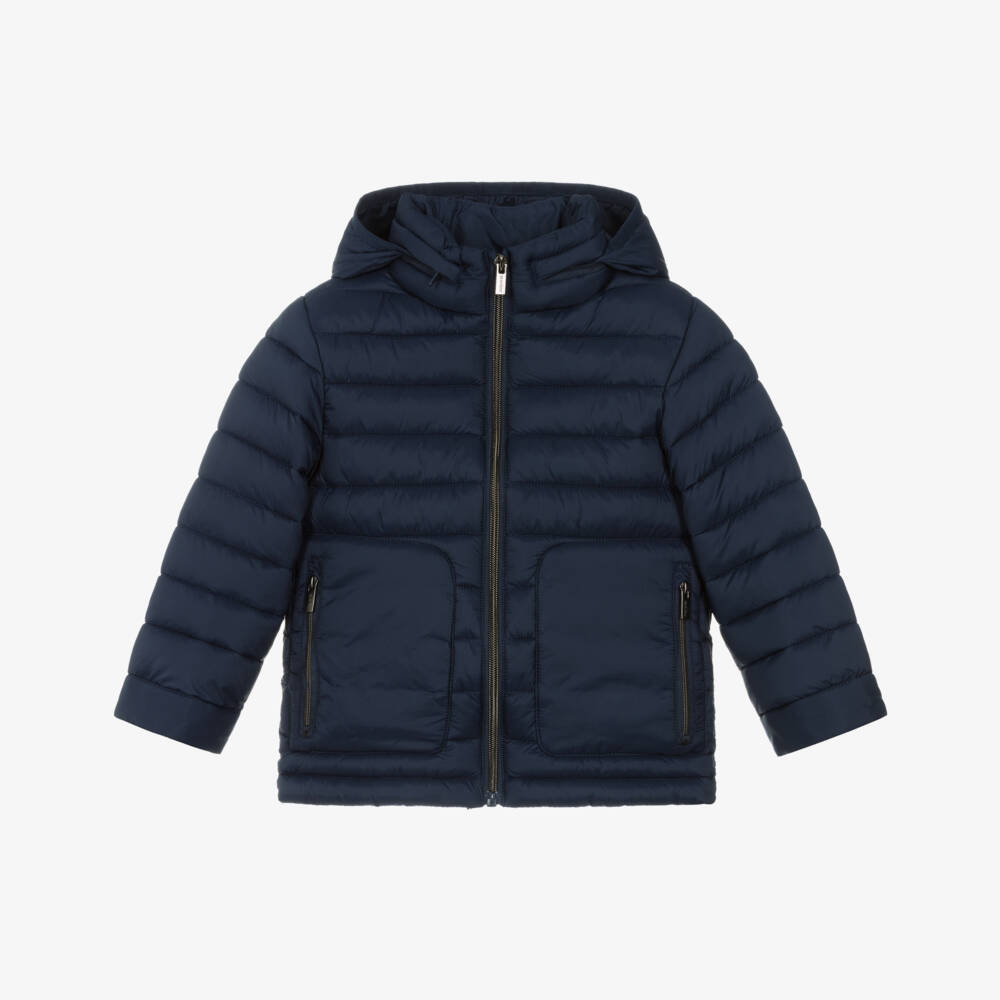 Mayoral-Boys Navy Blue Puffer Jacket with Fold-Away Hood | Childrensalon Outlet