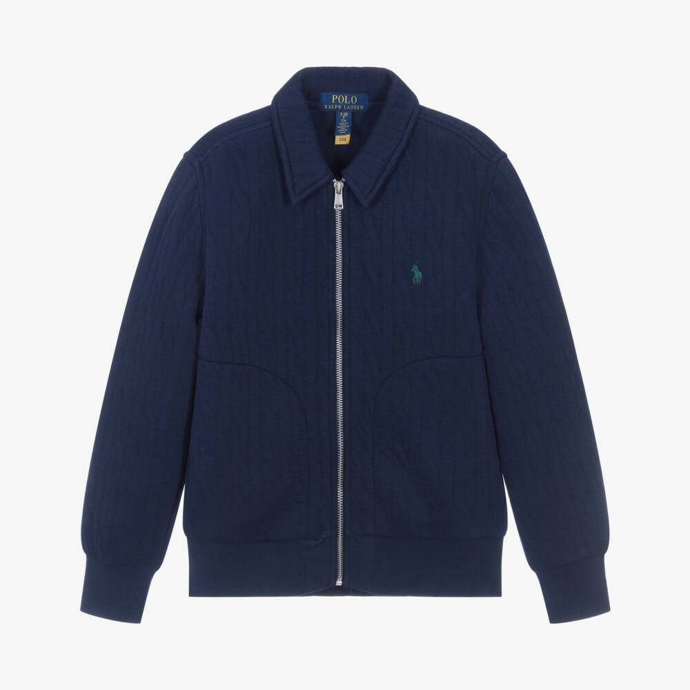 Ralph Lauren-Boys Navy Blue Quilted Cotton Jersey Zip-Up Top | Childrensalon Outlet