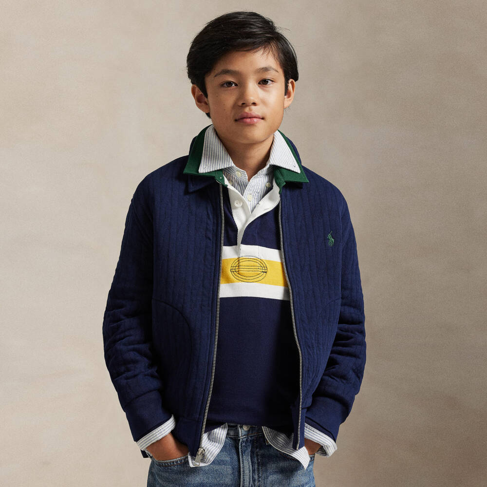 Ralph Lauren-Boys Navy Blue Quilted Cotton Jersey Zip-Up Top | Childrensalon Outlet