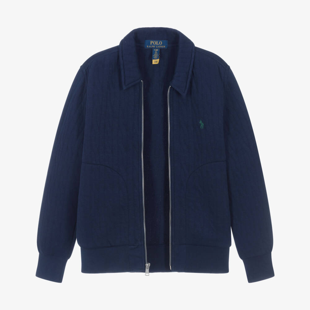 Ralph Lauren-Boys Navy Blue Quilted Cotton Jersey Zip-Up Top | Childrensalon Outlet