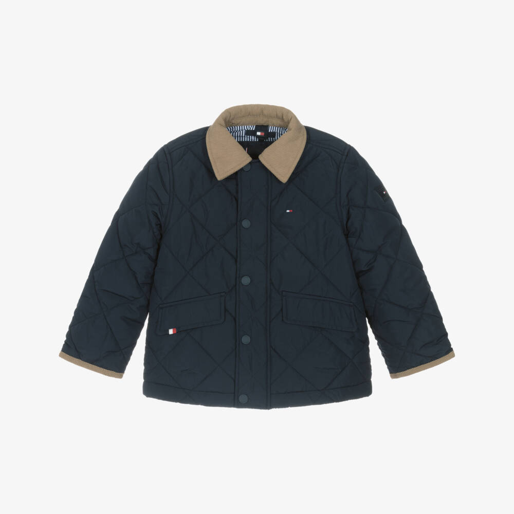 Tommy Hilfiger-Boys Navy Blue Quilted Jacket with Contrast Trims | Childrensalon Outlet