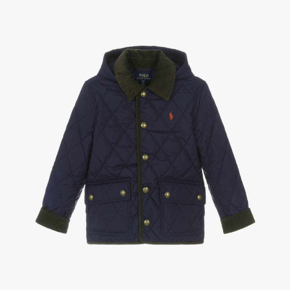 Ralph Lauren-Boys Navy Blue Quilted Jacket with Detachable Hood | Childrensalon Outlet