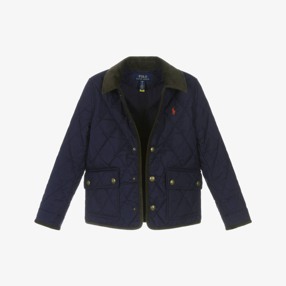 Ralph Lauren-Boys Navy Blue Quilted Jacket with Detachable Hood | Childrensalon Outlet