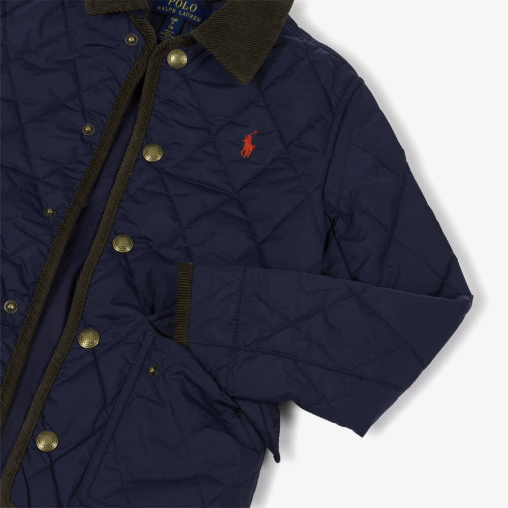 Ralph Lauren-Boys Navy Blue Quilted Jacket with Detachable Hood | Childrensalon Outlet