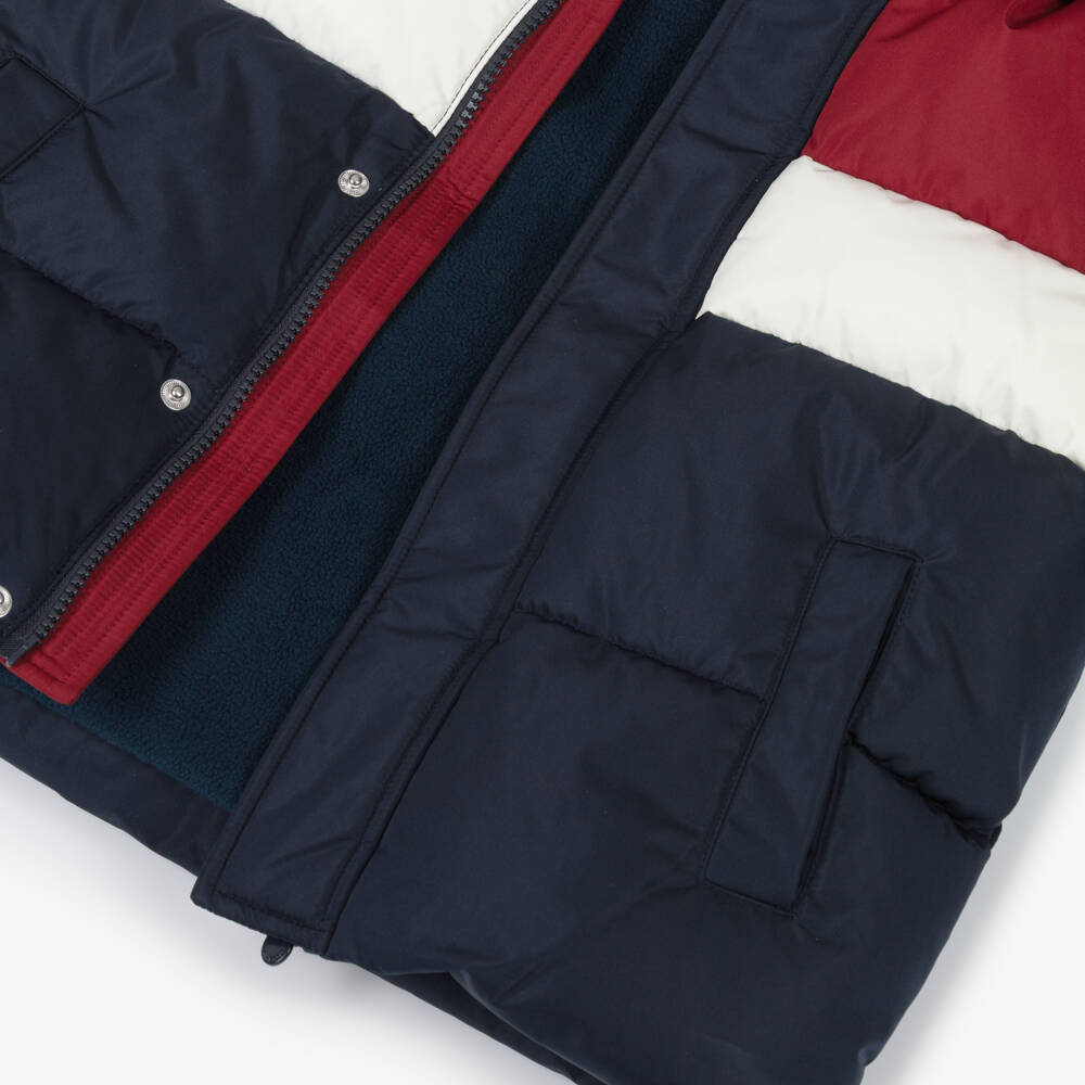 Petit Bateau-Boys Navy Blue & Red Colourblock Puffer Jacket | Childrensalon Outlet