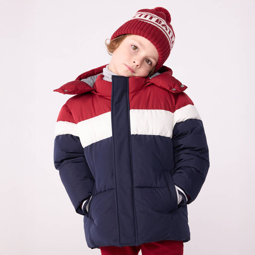 Petit Bateau-Boys Navy Blue & Red Colourblock Puffer Jacket | Childrensalon Outlet