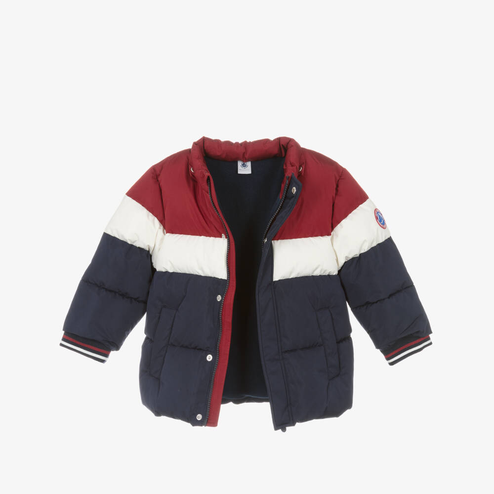 Petit Bateau-Boys Navy Blue & Red Colourblock Puffer Jacket | Childrensalon Outlet