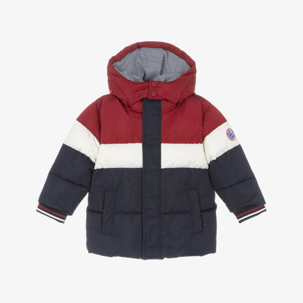 Petit Bateau-Boys Navy Blue & Red Colourblock Puffer Jacket | Childrensalon Outlet