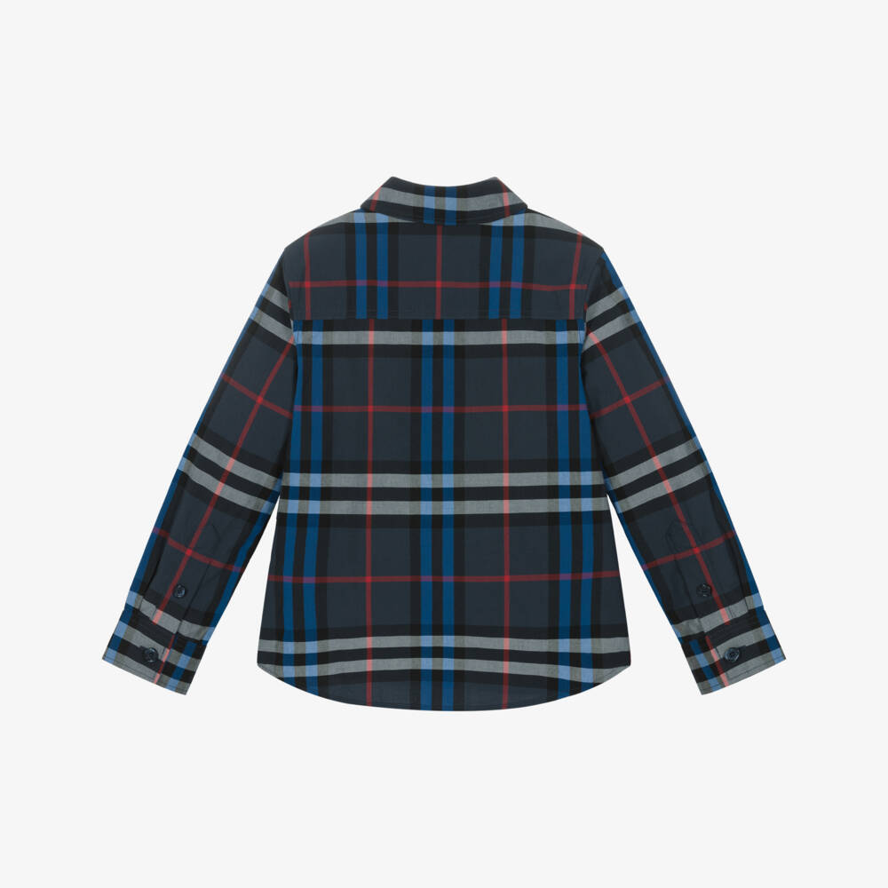 Burberry-Boys Navy Blue & Red Cotton Check Shirt | Childrensalon Outlet