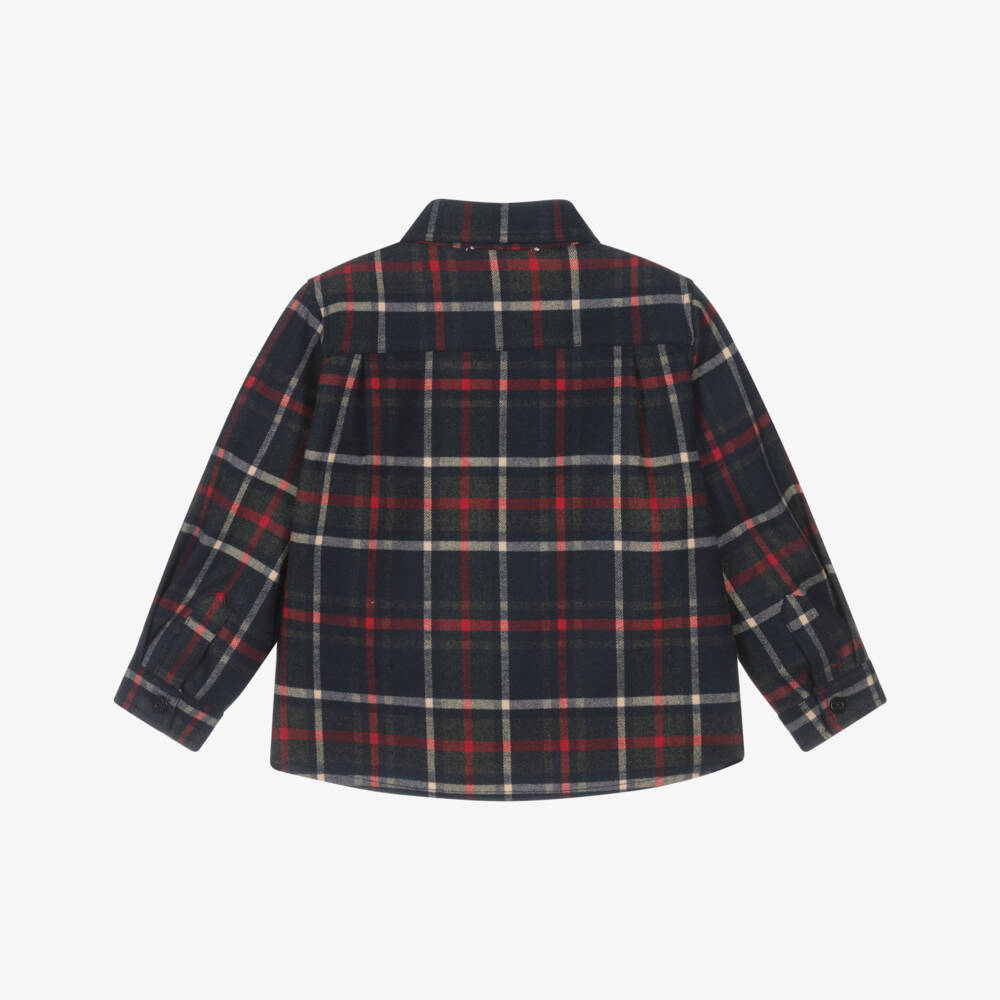 Patachou-Boys Navy Blue & Red Tartan Check Shirt | Childrensalon Outlet