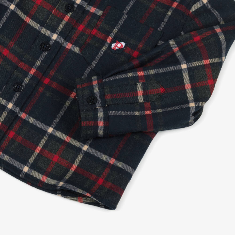 Patachou-Boys Navy Blue & Red Tartan Check Shirt | Childrensalon Outlet