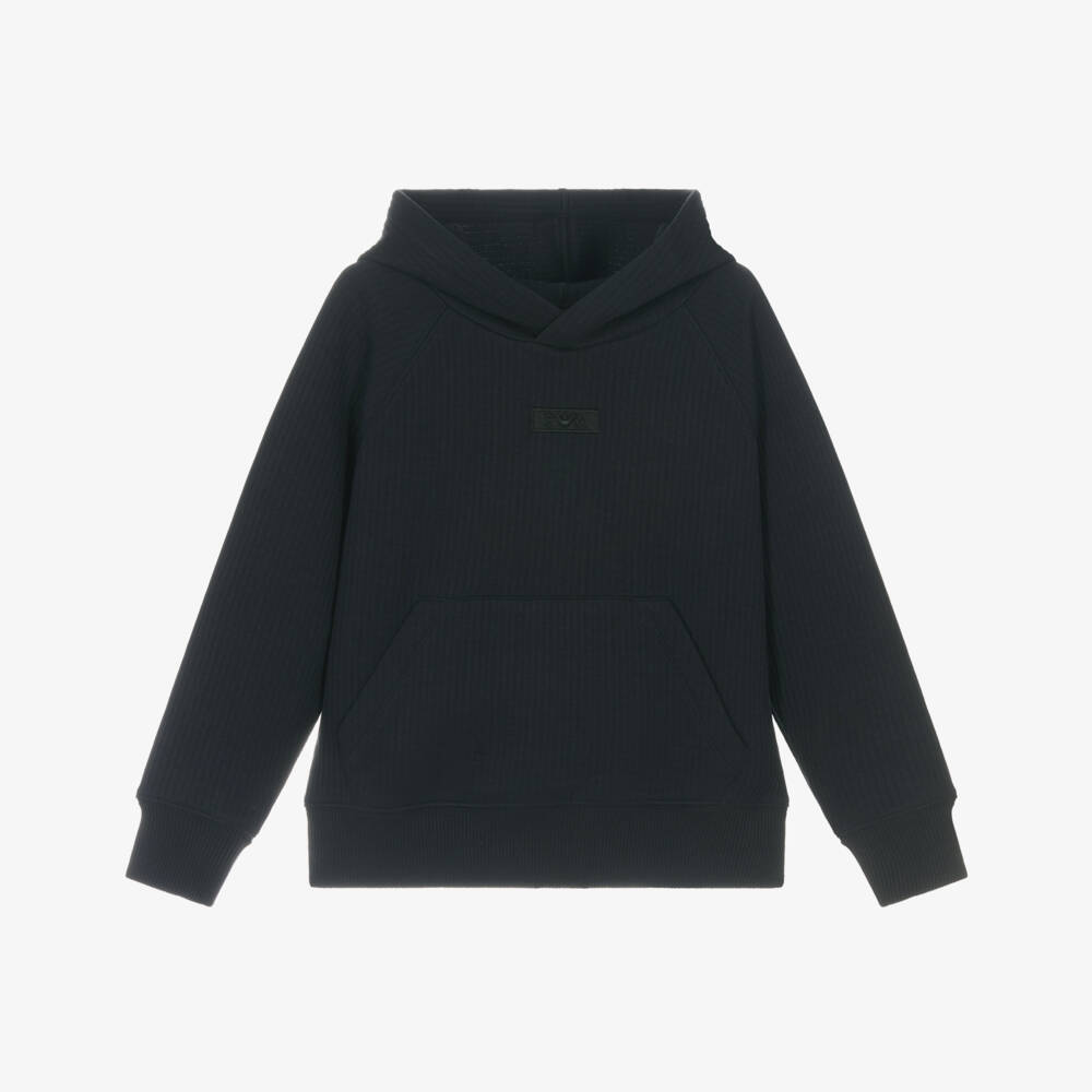 Emporio Armani-Худи из ребристого хлопка синего цвета для мальчиков | Childrensalon Outlet