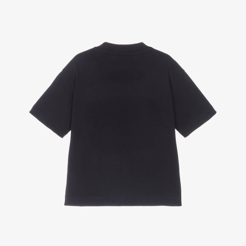 Emporio Armani-Boys Navy Blue Ribbed Crew Neck Cotton T-Shirt | Childrensalon Outlet