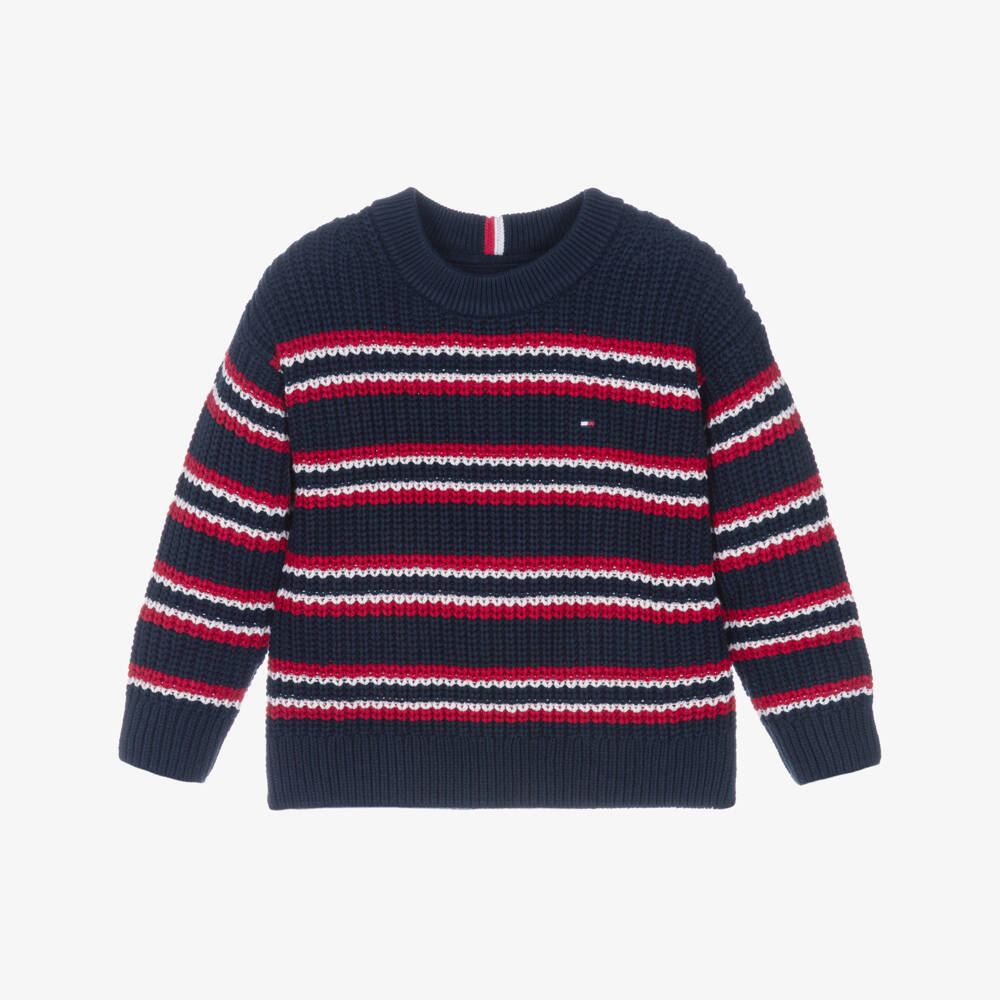 Tommy Hilfiger-Boys Navy Blue Striped Chunky Knit Sweater | Childrensalon Outlet